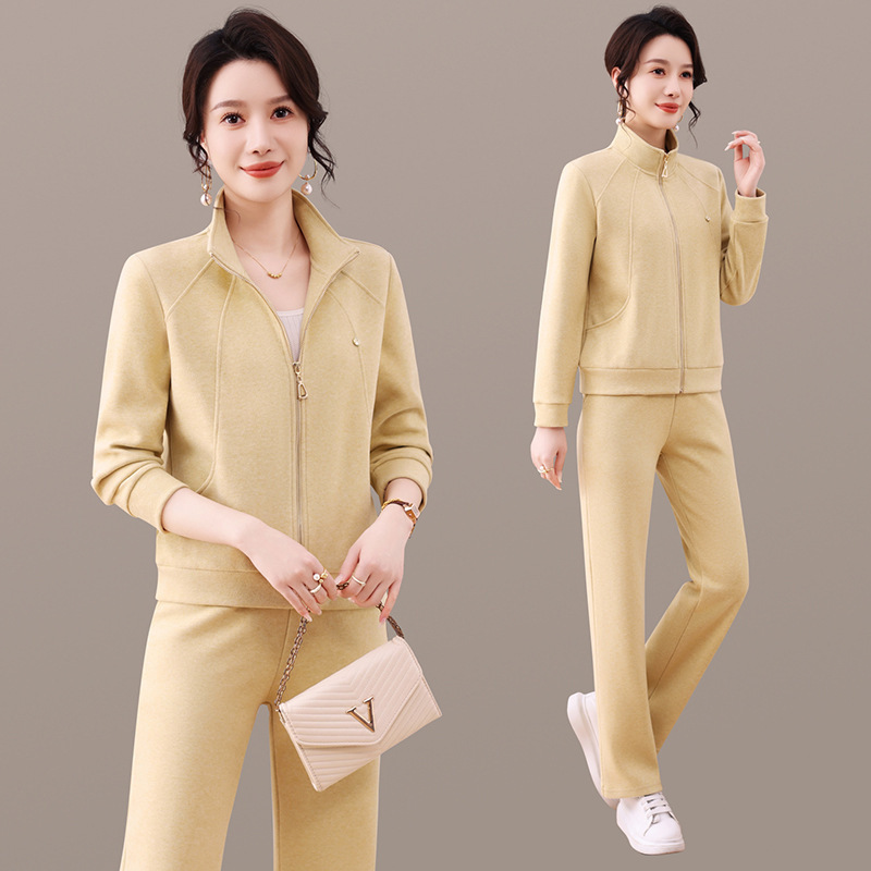 Middle-Aged Mother's Fashionable Stand-Up Collar Casual Sports Suit for Women 2025 Spring & Fall New Cardigan Straight Pants Two-Piece Set Middle-Aged Mother's Fashionable Stand-Up Collar Casual Sports Suit for Women 2025 Spring & Fall New Cardigan Straight Pants Two-Piece Set