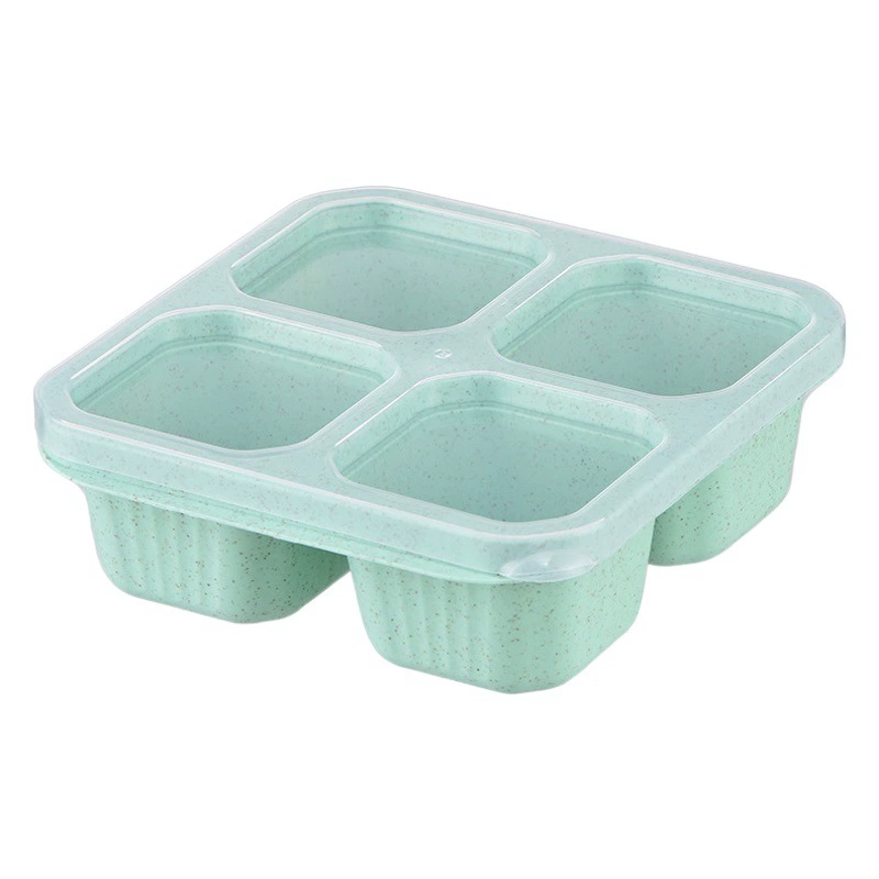 Коробка для еды из пшеницы Коробка для закусок Прозрачная крышка с четырьмя отсеками Коробка для закусок Коробка для сухофруктов Кулинария Чайная коробка Свежая закуска