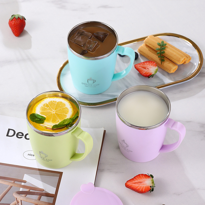 Tazas de café 304 de acero inoxidable con tapa, tazas de café para hombres y mujeres de alto valor, tazas de agua doméstica, tazas de té de oficina