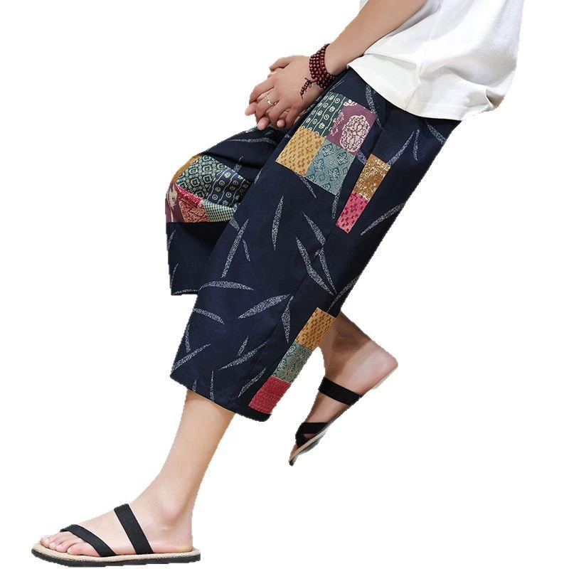 Summer trousers, cotton beach shorts for elementary school students, Chinese style, oversize, loose straight fit