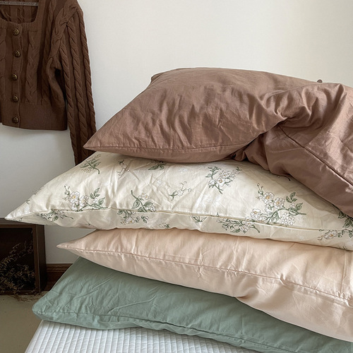 ins retro style small floral cotton pillowcase solid color cotton washed cotton pillowcase wholesale group purchase seamless shipping