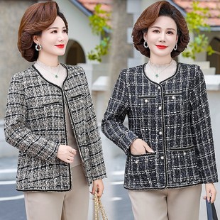 Mom Autumn Elegant Coat Stylish Plaid Chanel Style Top Middle-aged Women's Spring and Autumn Fashion Short Top