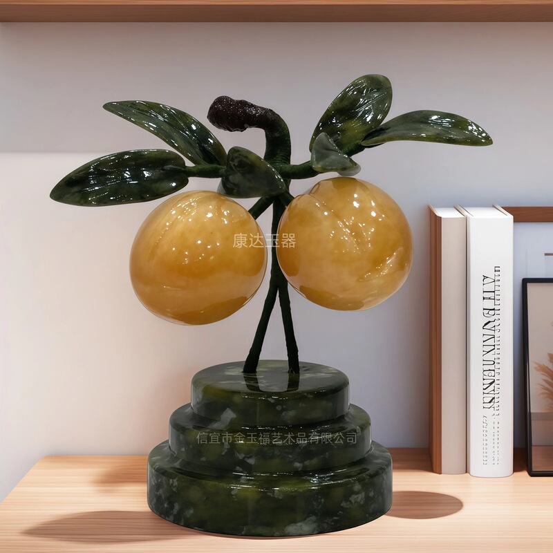 Natural Jade Yellow Jade Fairy Peach and Longevity Peach for Home Living Room Decoration, Ornament for Wine Cabinet and TV Cabinet, Craft Gift Natural Jade Yellow Jade Fairy Peach and Longevity Peach for Home Living Room Decoration, Ornament for Wine Cabinet and TV Cabinet, Craft Gift