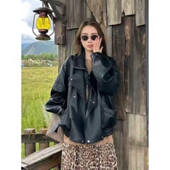 甜酷风设计感黑色皮衣外套女2025秋季新款又酷又飒百搭机车服外套