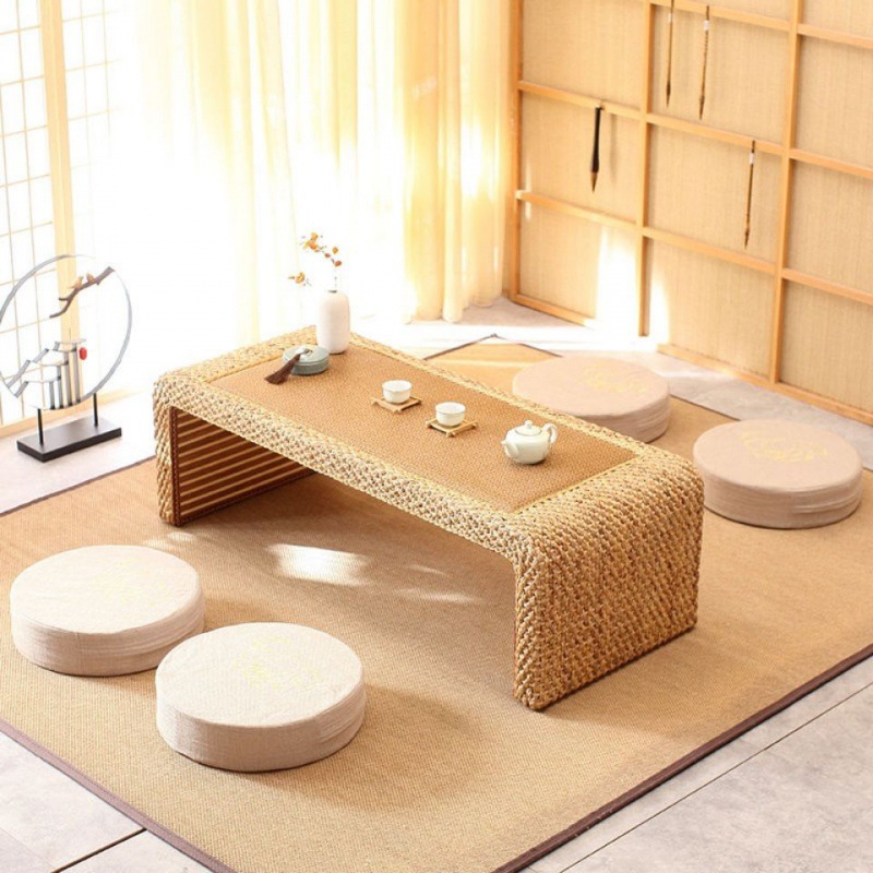 飘窗桌草编古典藤编榻榻米茶几日式茶桌禅意炕桌阳台桌窗台小桌子|ms