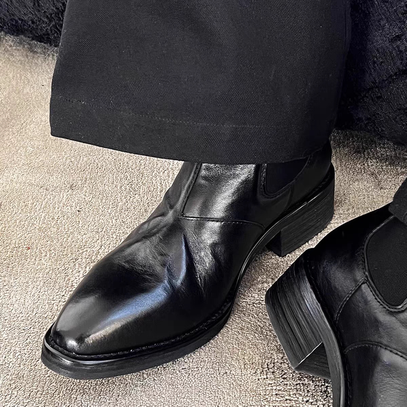 Nid Ghost Emperor Top Version Washed Leather High-Top Pointed Toe Shoes Height-Increasing Thick-Soled Chelsea Boots Wizard Boots