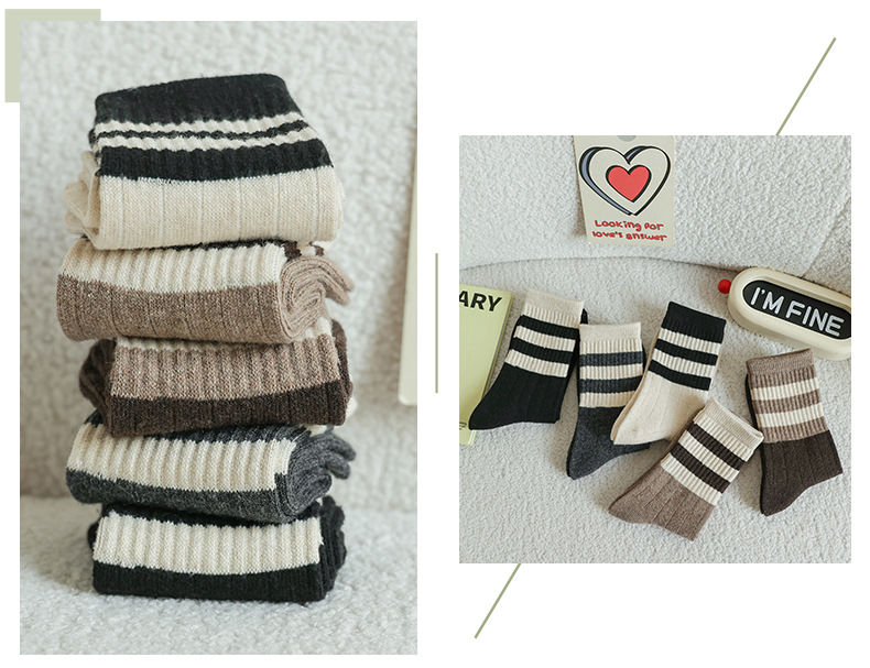 Travel, Daily Occasion Non-Slip Function Women's Sweet Stripe Nylon Wool Polyacrylonitrile Fiber Crew Socks A Pair