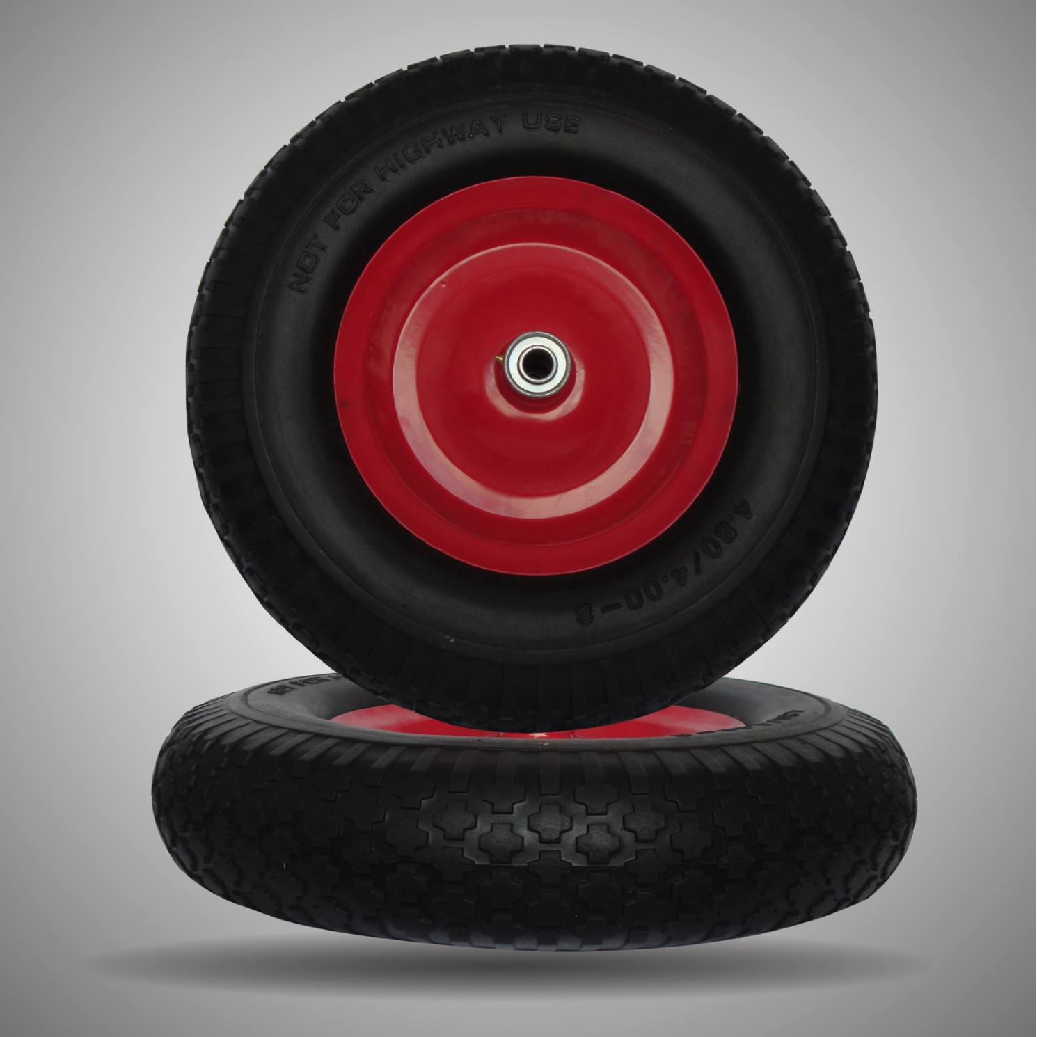 青岛凯圣亚厂家供应4.00-8PU聚氨酯发泡轮子 红色铁轮辐 免充气