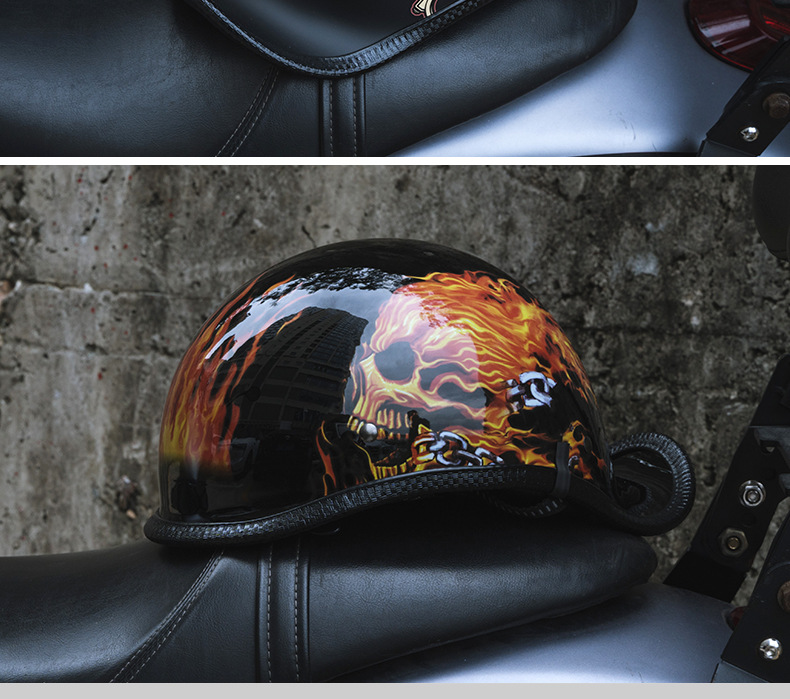 Electric Motorcycle Helmet, Retro Half Helmet, Men's and Women's Scoop Helmet, Motorcycle Flip-Up Helmet, Spring and Summer Electric Battery Safety Helmet