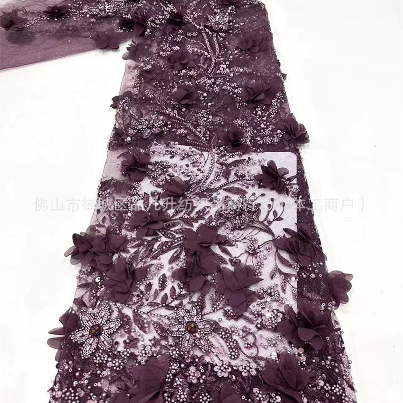 Tejido de bordado de mano pesada pura perla de sequela de perlas tela de malla de tubo de perlas de alta fijación vestido de boda vestido de tela image 3