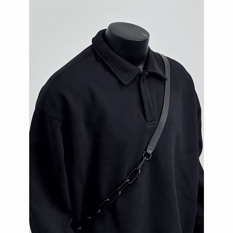 Spring And Autumn Heavy American Casual Lapel Sweater Men's And Women's Simple And Versatile Solid Color Loose Long Sleeve Top Clothing Trend_viptrois.com