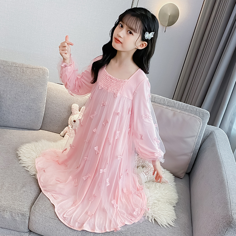 Children's Modal Pajama Set for Girls Autumn Set for Girls Kids Home Clothes Ice Silk Kids Baby Long Sleeve Long Pants Thin Model
