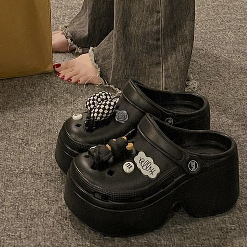 Cute Ins Trendy Girl's Heart Cave Shoes Shoes with Shit on Shoes EVA Cartoon Soft Bottom Baotou Thick Bottom Summer Beach Sandals