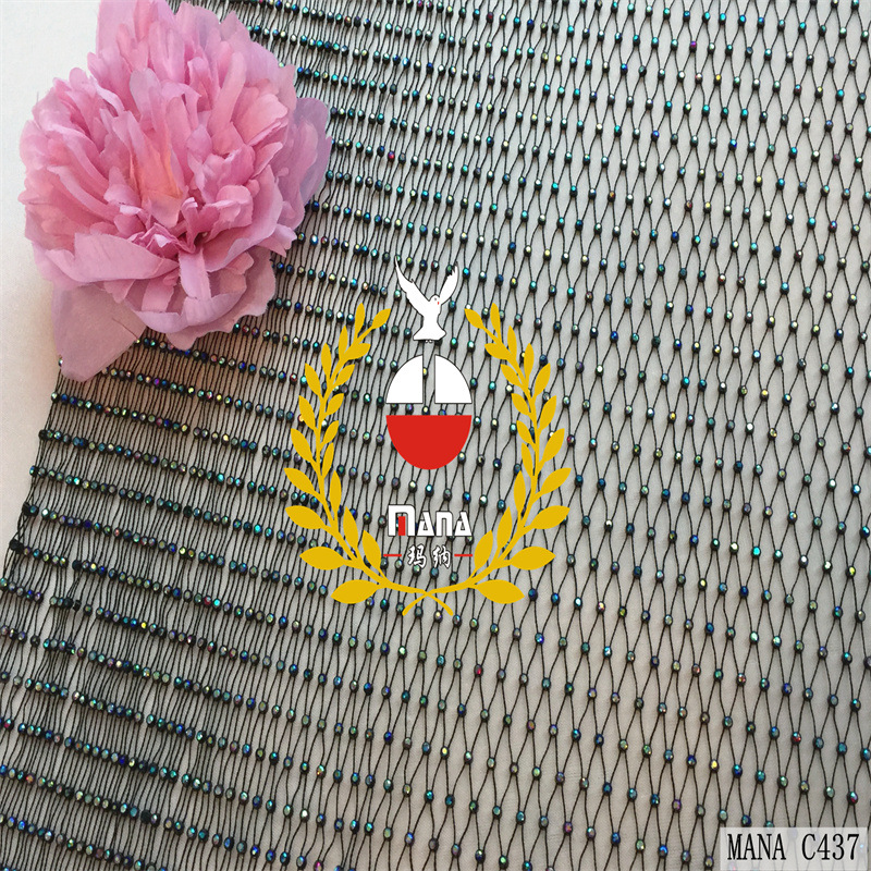 涤纶大网眼 烫钻网纱面料 时装 女装连衣裙 舞台装 牢度好 不脱落