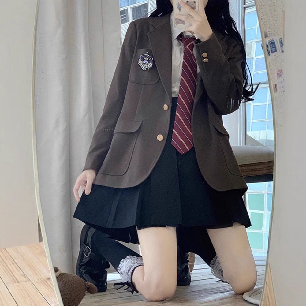 韓国版のスーツの上着の学生の学院の風jkの制服のスーツの小さい背のスーツのフルセットの秋冬の百のスカート
