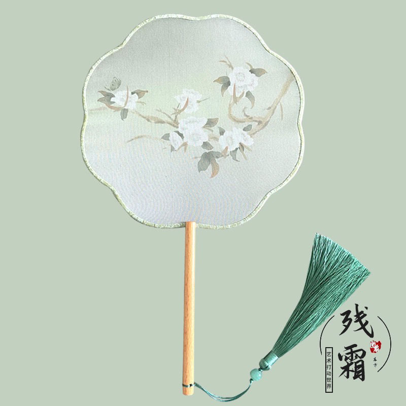 Fan circular fan Antiquity translucent Long handle Dance fan Hanfu Photography Accessories gift Wind court Cross border