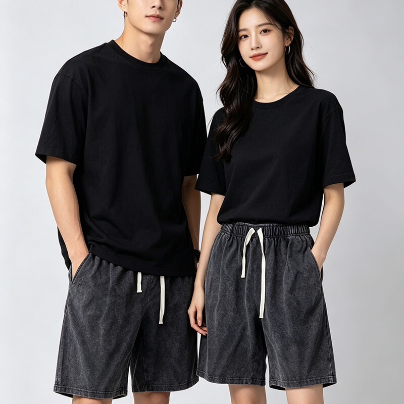 Washed black distressed shorts for men and women, summer American casual straight mid-length pants, cleanfit basketball sports shorts Washed black distressed shorts for men and women, summer American casual straight mid-length pants, cleanfit basketball sports shorts