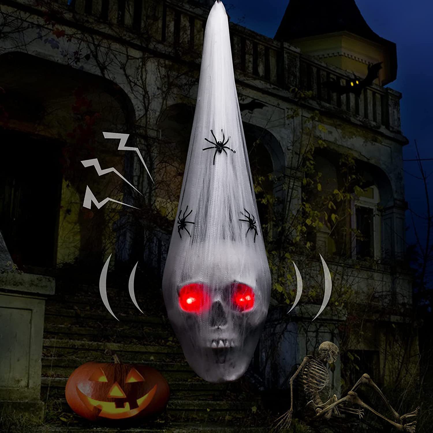 Halloween horrores luminosos acústicos cráneo araña algodón props casa embrujada decoración de patio cráneo araña