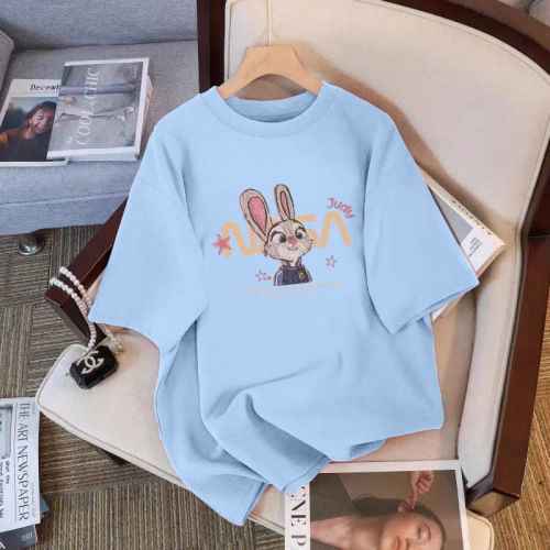 Cartoon Print 100% Cotton Women's Short Sleeve T-Shirt 2025 Summer New Style Stylish Versatile Casual Plus Size Half-Sleeve Top