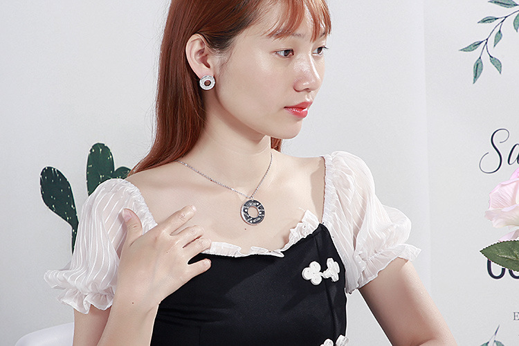 European and American Heart Necklace Semicircle Earrings Electroplating Rhinestone Stainless Steel J