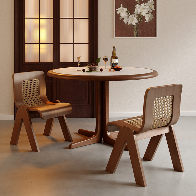 Silla C medieval, mesa y silla de comedor para el hogar de diseñador de lujo ligero francés, silla de maquillaje creativa de dormitorio retro informal de ratán