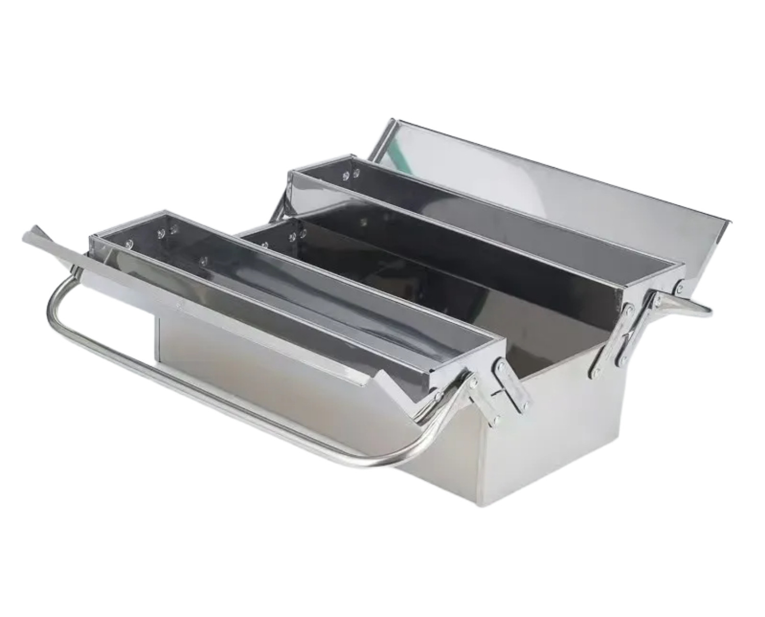Thick stainless steel toolbox, three-layer folding design, suitable for home and car use, portable, made of sheet metal, multifunctional for repairs and electrical work
