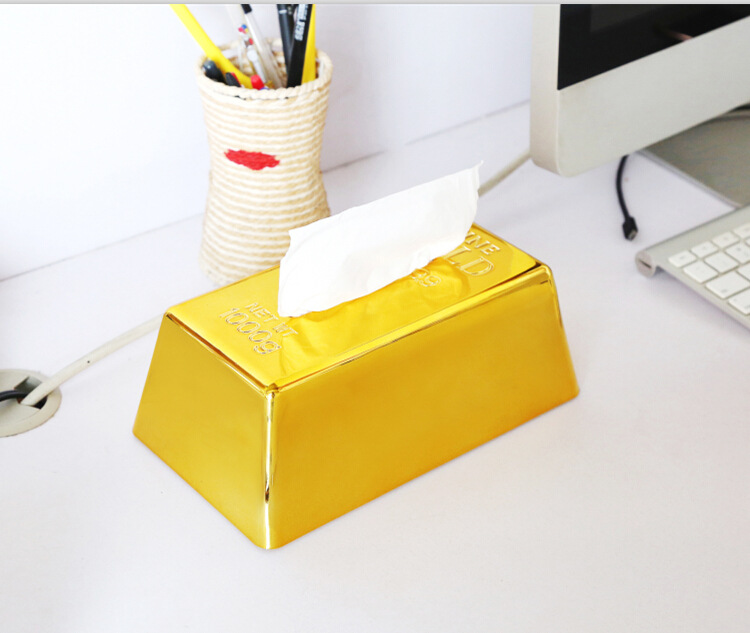 新奇特纸巾抽纸巾纸巾盒 仿真金砖金条纸巾盒纸巾抽家居酒店摆件