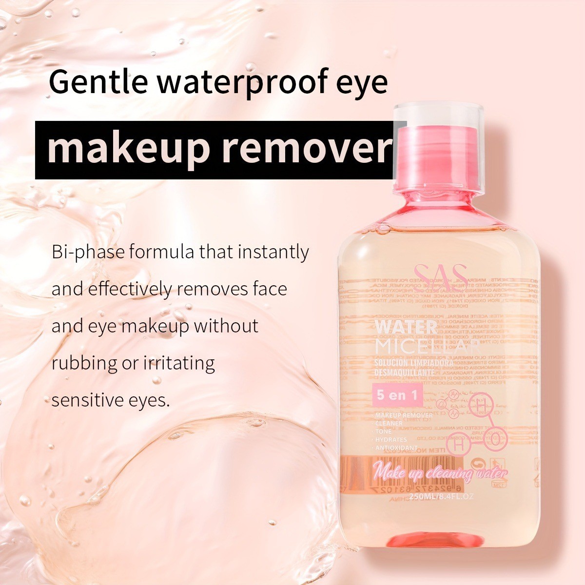 USHAS Europa y los Estados Unidos transfronterizos spot micelar limpiador de maquillaje profundo suave no irritante limpiador de maquillaje SAC022