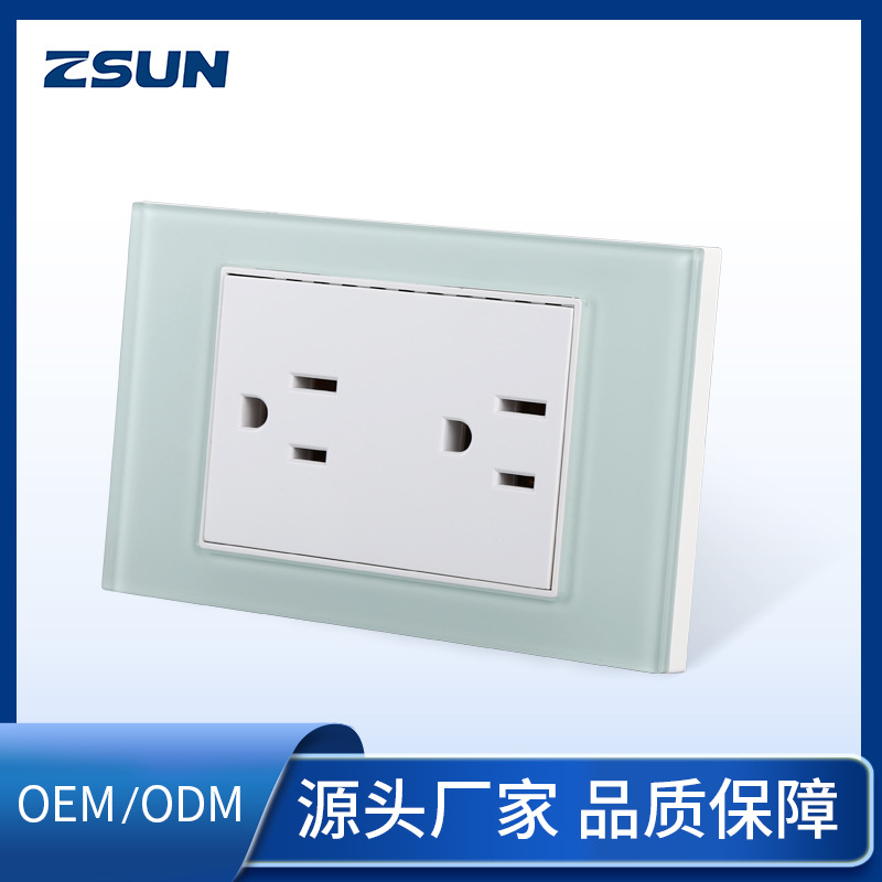 110V15A台湾菲律宾118六孔钢化玻璃墙壁美标插座