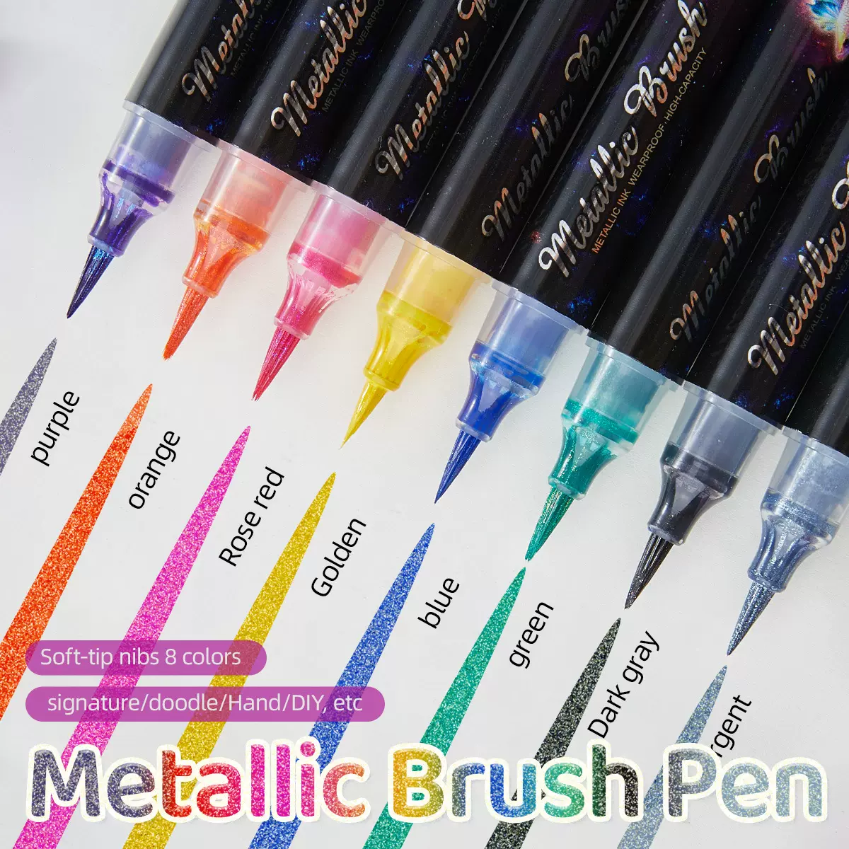Metallic Brush Pen学生书法绘画专用软毛笔细闪水彩秀丽笔批发