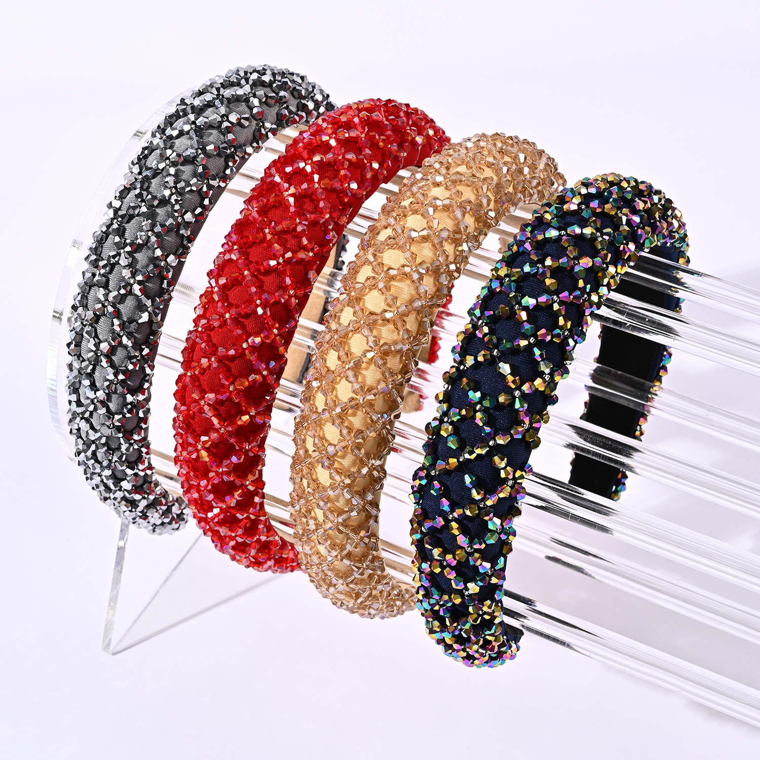 歐美巴洛克跨境串珠水晶海綿發箍女簡約優雅寬邊時尚頭箍水鑽髮飾