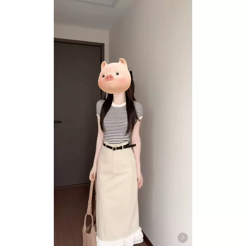 夏装搭配一整套轻熟御姐小个子甜辣风设计感条纹上衣裙子两件套装