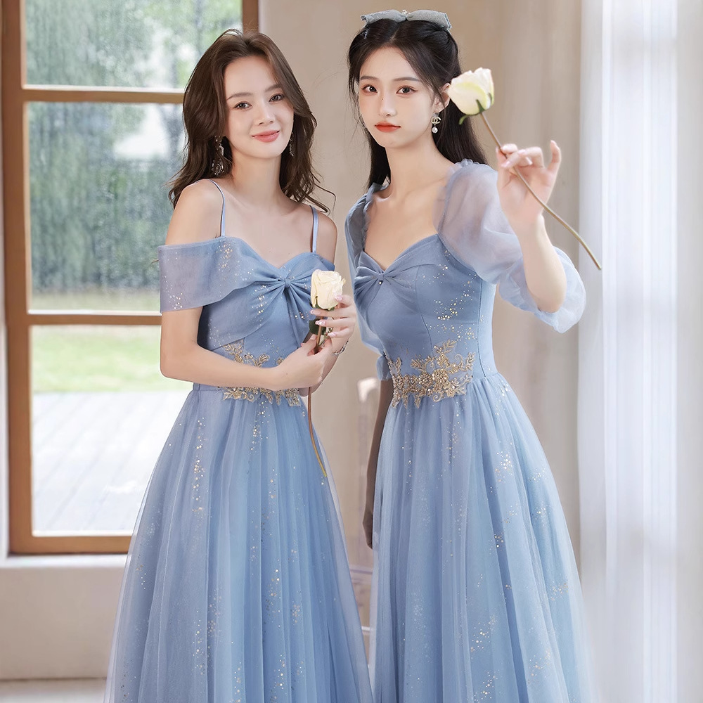 Blue Bridesmaid Dress Summer 2026 New French-Style Wedding Sister Group Fairy-Like Evening Gown High-End Banquet Elegant Women's Dress