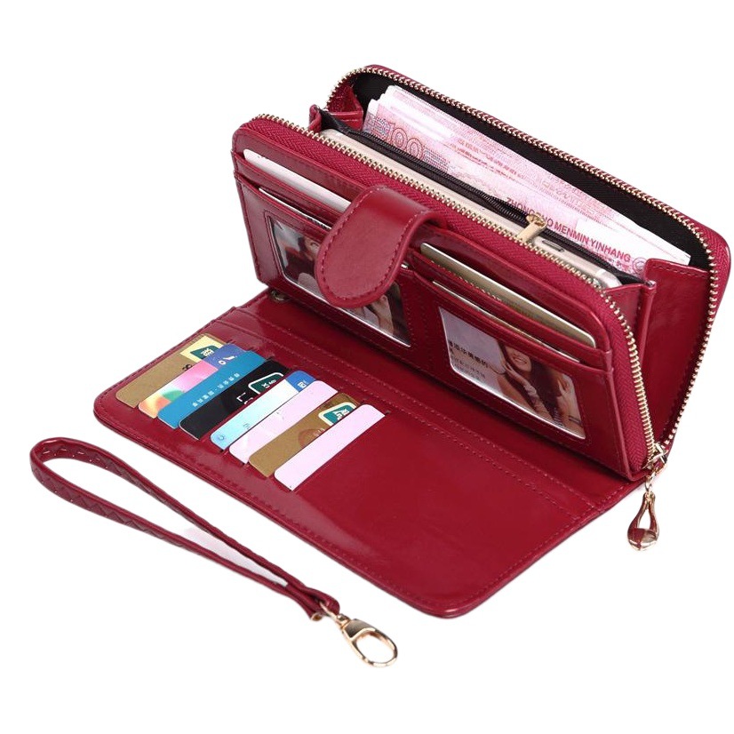 New Oil Leather Coin Purse Long Zipper Mobile Phone Bag Women's Fashion Hand Bag Card Holder 70% off Coin Bag Y006