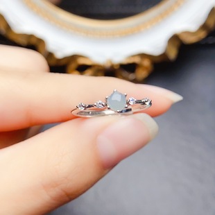 New natural jade ring S925 silver inlaid main stone 4*4mm Joker net red explosions women's jewelry wholesale