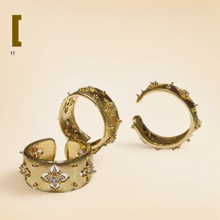 18K Gold Cut Out Brushed Four-Leaf Clover Ring Au750 Gold Non-Removable Accessible Luxury High-End Palace Style Open Ring