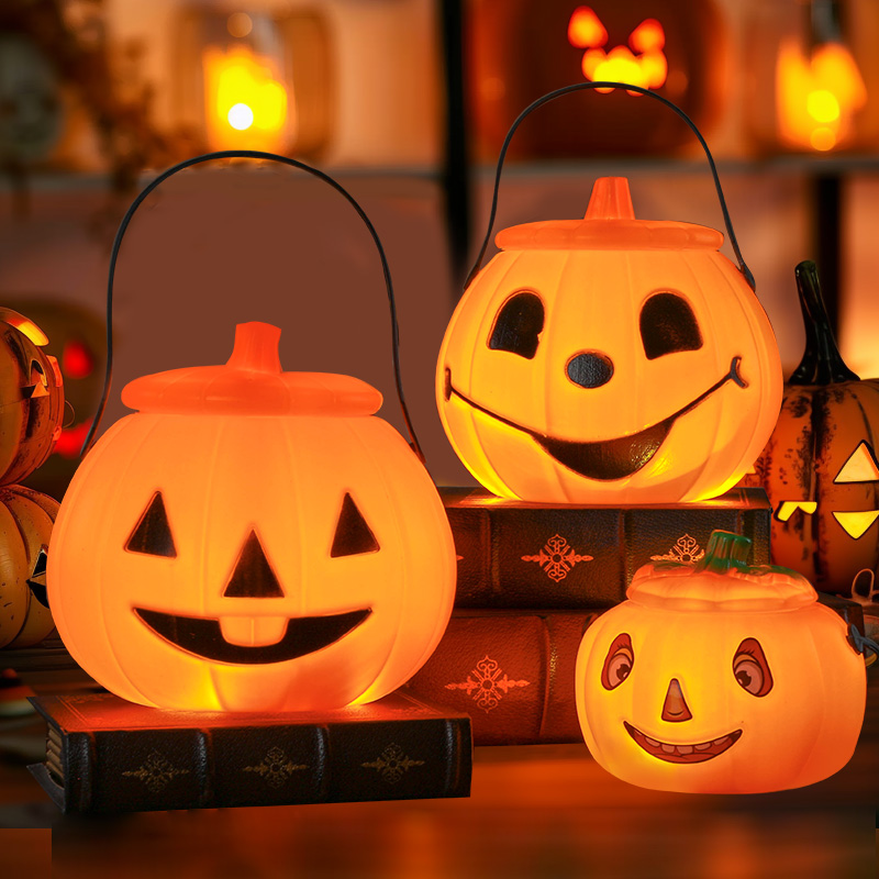Lámpara de calabaza para niños linternas portátiles de Halloween accesorios de decoración dulces latas de regalo pequeño balde de calabaza cestas de dulces