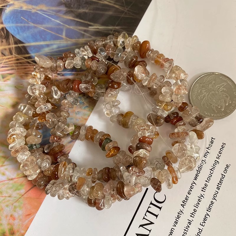 천연 구리 헤어 크리스탈 자갈 긴 끈 자갈 5-7mm 길이 약 85cm