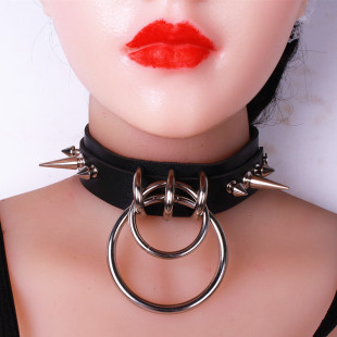 European and American punk personality exaggerated double O-shaped double round collar collar alternative pointed rivet pu leather neck chain neck chain necklace