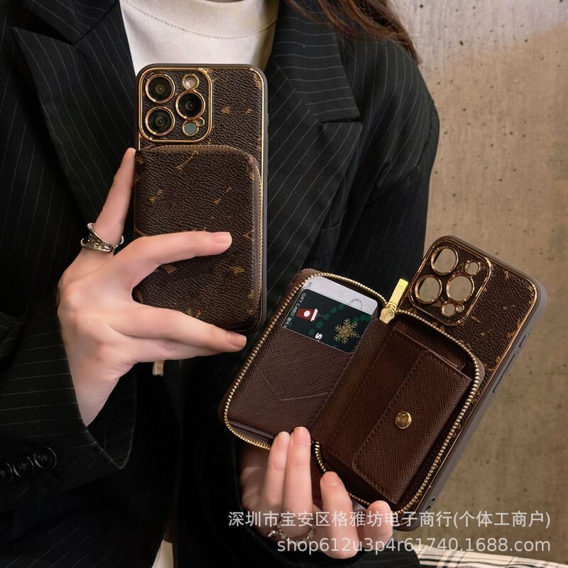 New Coin Card Holder Suitable for Apple 14Promax Mobile Phone Case Trendy Brand 13Pro Leather Protective Cover 15 Luxury