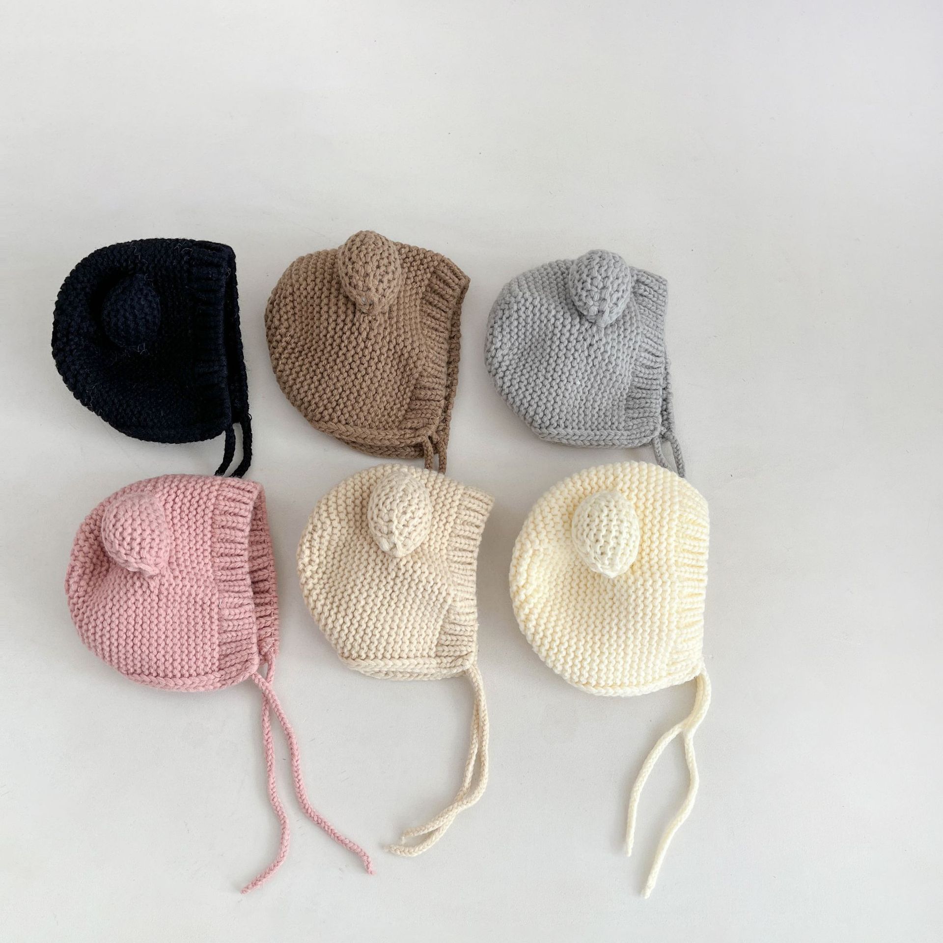 Coreano ins gorra para bebés adorable super lindo orejas de oso rojo otoño y invierno para bebés varillas de lana gorras para orejas