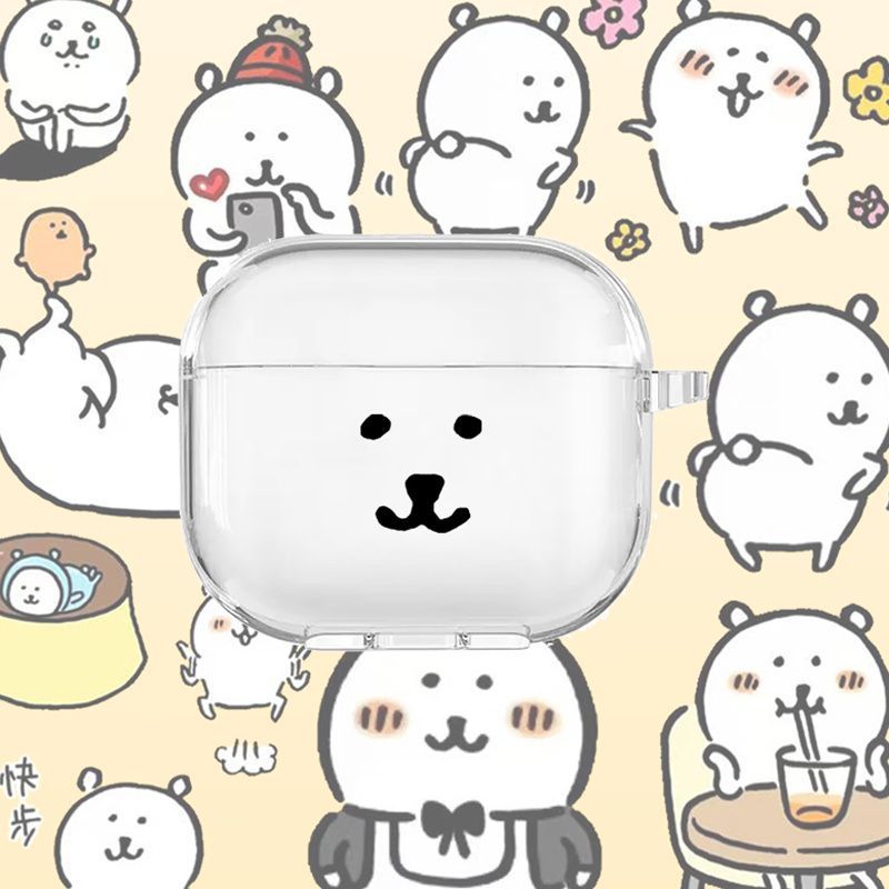 Cute Self-Deprecating Bear Apple AirPods Pro3 Earphone Case Protective Cover Suitable for Pro2/4/5 Generations Transparent Soft Case