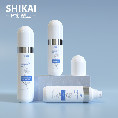 Separate the 80ml, 100ml, and 120ml round white nano-mist spray bottles into silver-edged skin care toner bottles