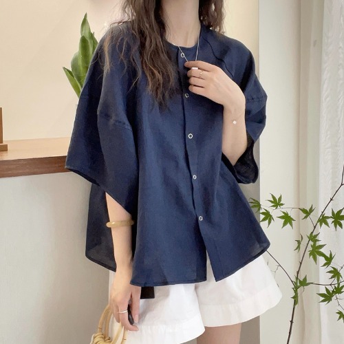 네이비 블루 (고품질 버전) [독특하고 아름다운 작은 상의/여름 여성 의류/2024 여성용 새 핫 스타일 의류/여성용 짧은 상의/뚱뚱한 mm 배를 덮는 상의가 살을 숨깁니다]