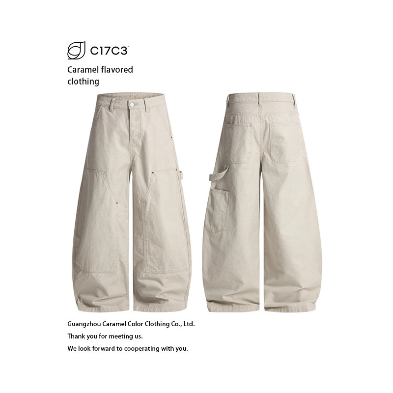 Neutral Style Jtw High Street Cross-Border Retro Wide-Leg Denim Scimitar Pants Vintage Studded Lumberjack Work Pants