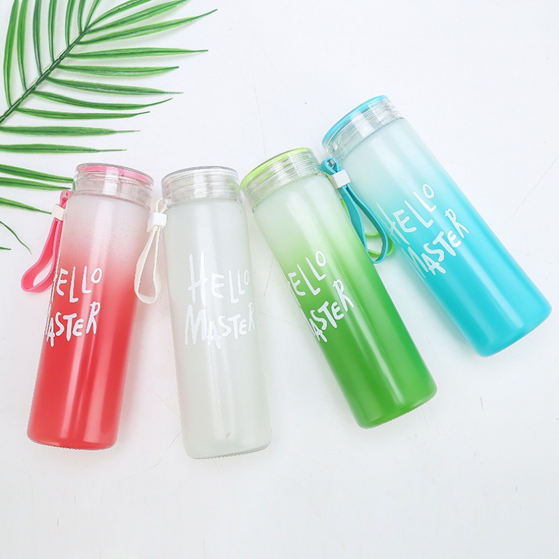 Korean version of couple's gradient frosted glass cup, colorful cup, portable rope water cup, male and female student couple cup