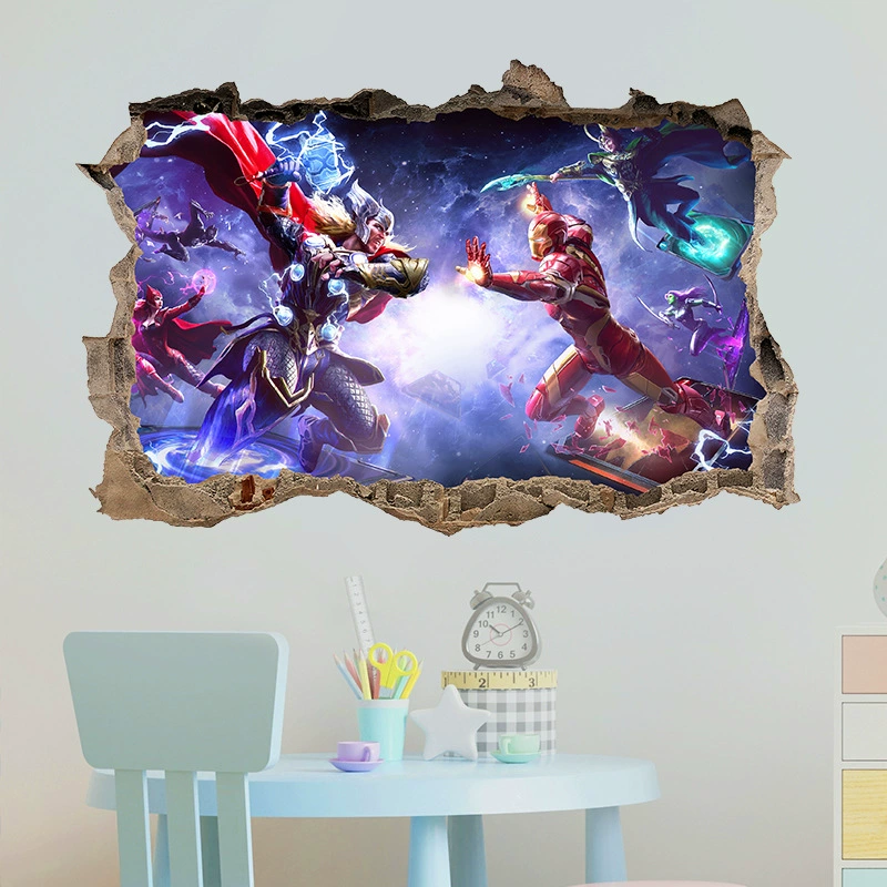Веселье Мстители 3D настенная наклейка для ванной украшения стены мультфильм анимированный мальчик комната наклейка из ПВХ