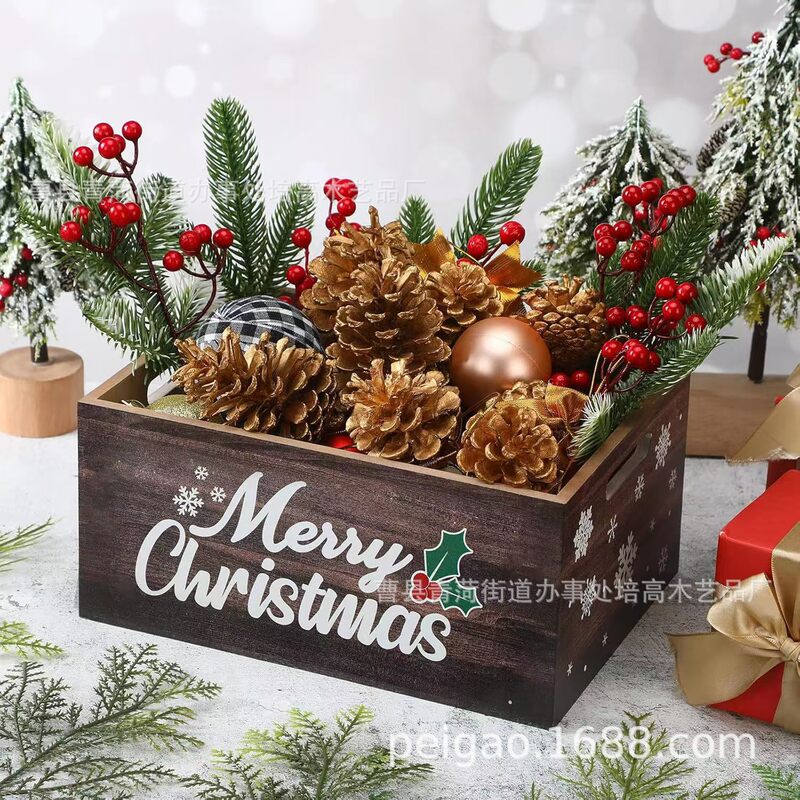 クロスボーダー木製収納ボックスクリエイティブクリスマス装飾整理テーブルボックス木製多目的ハンドル収納木製ボックス|undefined