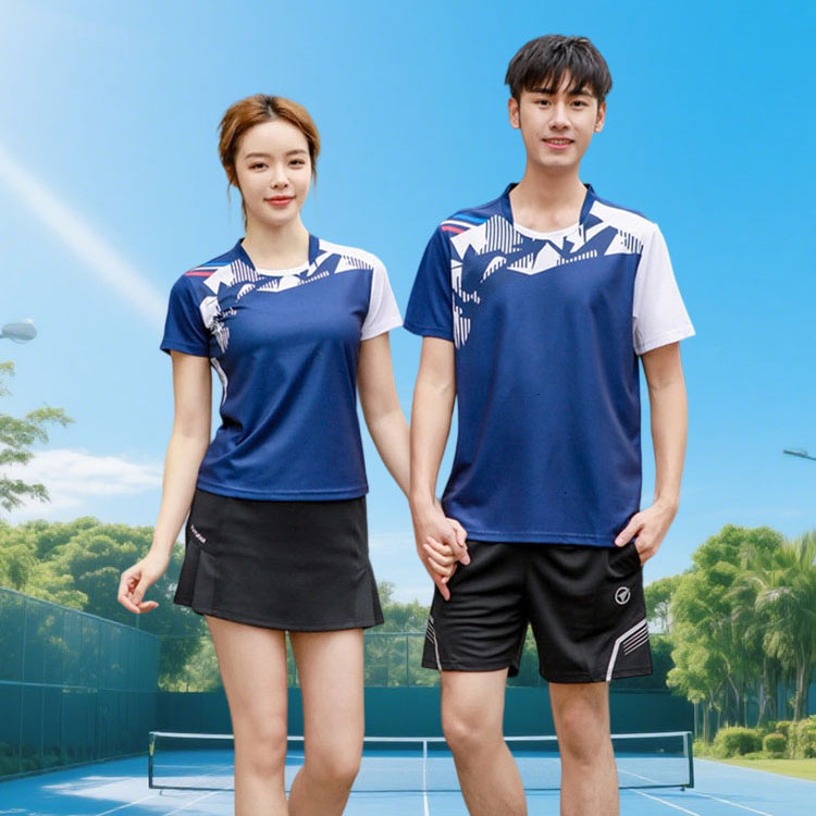 Badminton Clothing Set Round Neck Breathable Short Sleeve Slim-fit Korean Style Tennis Competition Clothing Men's and Women's Table Tennis Clothing Short Pants Skirt