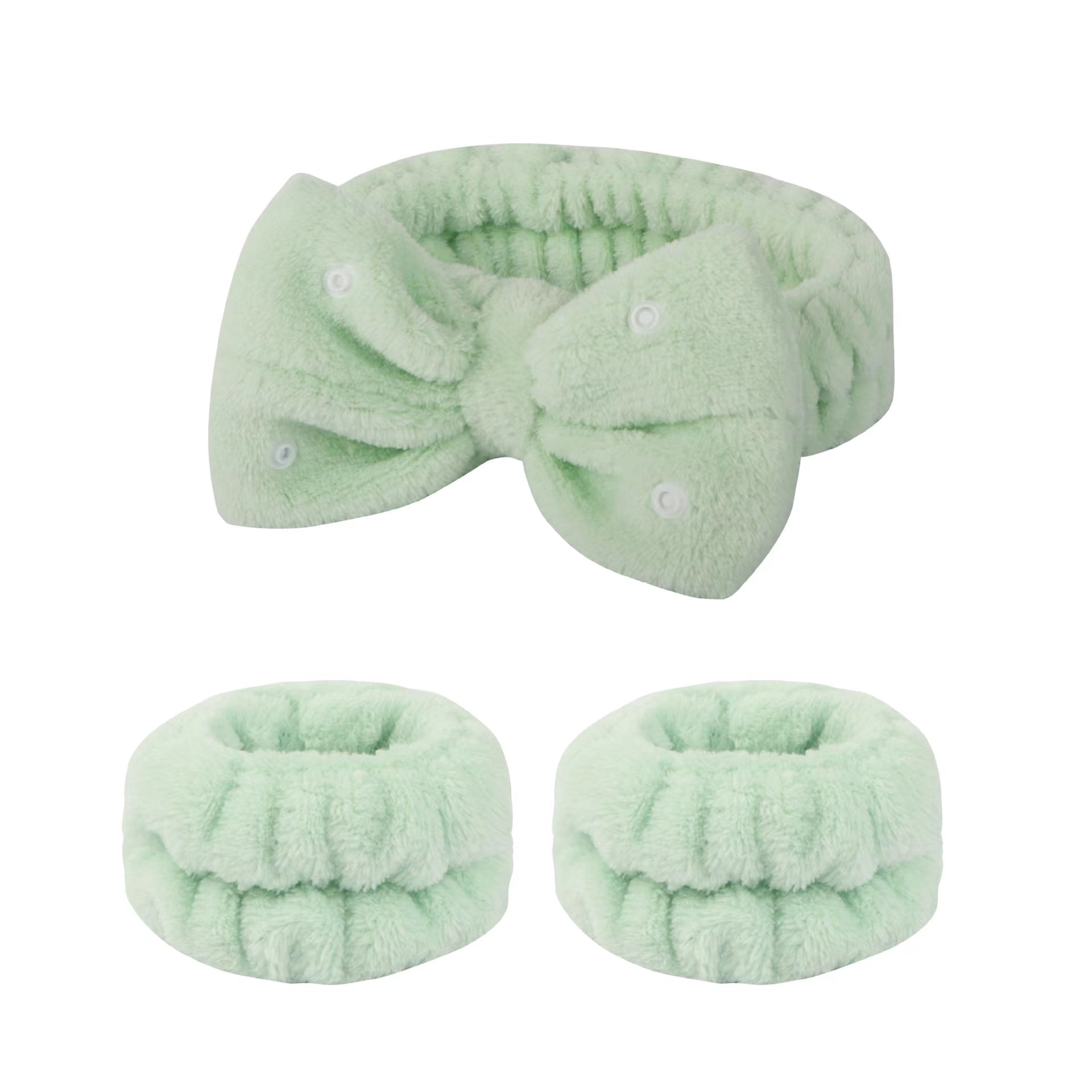 Nueva banda de pelo de estilo coreano para niñas lavado facial removedor de maquillaje multifuncional botón a presión pajarita pelo Color sólido